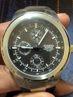 Casio Edifice Black Dial Silver-Tone Men's Watch